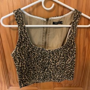 Leopard Denim Corset Nasty Gal Animal Print Cheetah Tank Top Crop Top